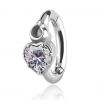 Oval belly clicker set with heart cubic zirconia