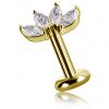 GOLD PIERCING WITH LABRET AND FLOWER ACCESSORY WITH FOUR CRYSTALS